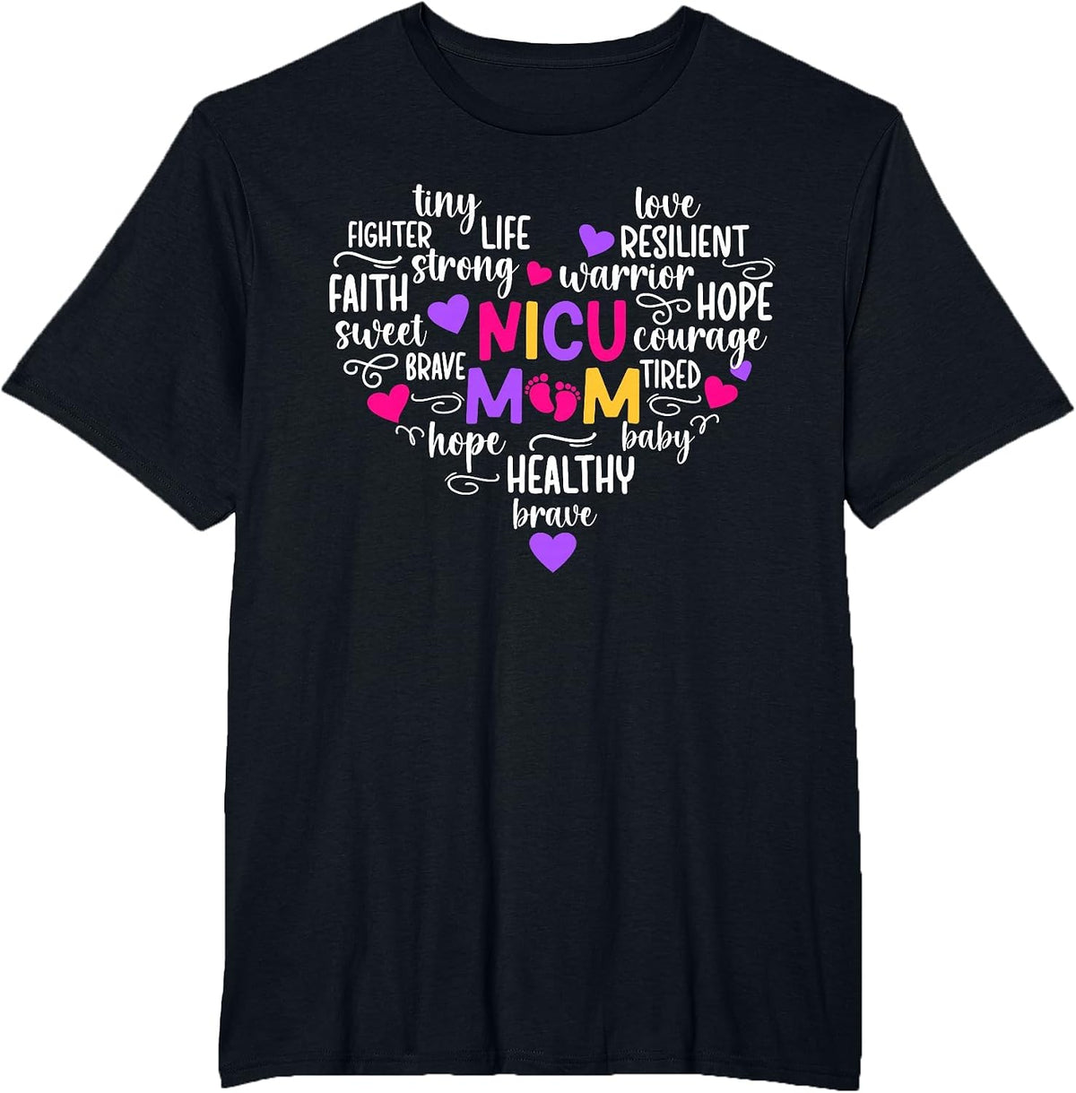 NICU Mom Heart Micro Preemie Baby Mom of NICU Warrior T-Shirt - Black