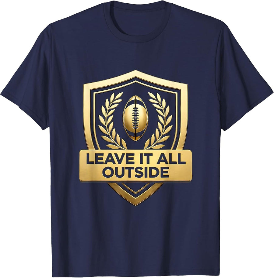 Leave It All Outside Rugby Graphic Design T-Shirt - Navy Blue
