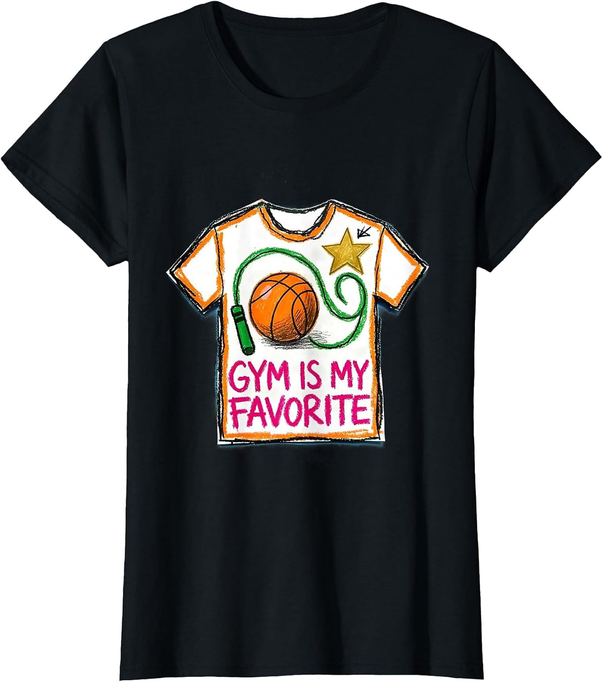 Gym Is My Favorite Naive Kidcore PE Teacher Back To School T-Shirt - Black