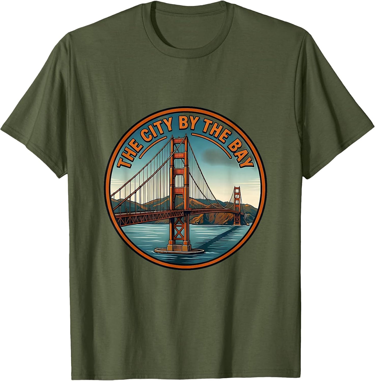 The City By The Bay Vintage Golden Gate Bridge Souvenir T-Shirt - Olive Green