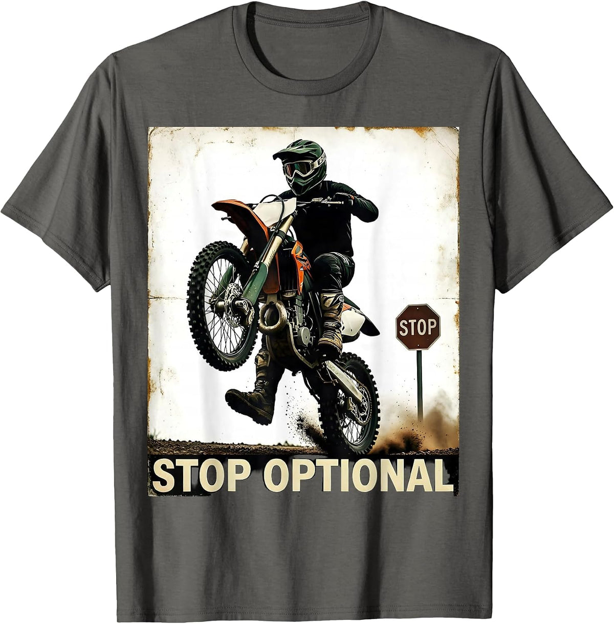 Vintage Motocross Rider Dirt Bike Crash Humor T-Shirt - Asphalt Grey