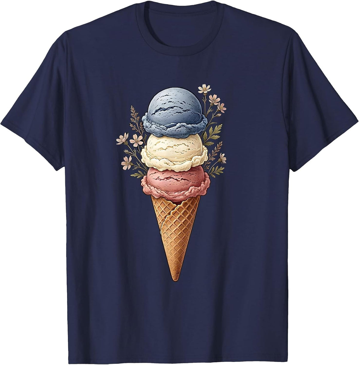 Patriotic Ice Cream Cone Red White Blue Design T-Shirt - Navy Blue