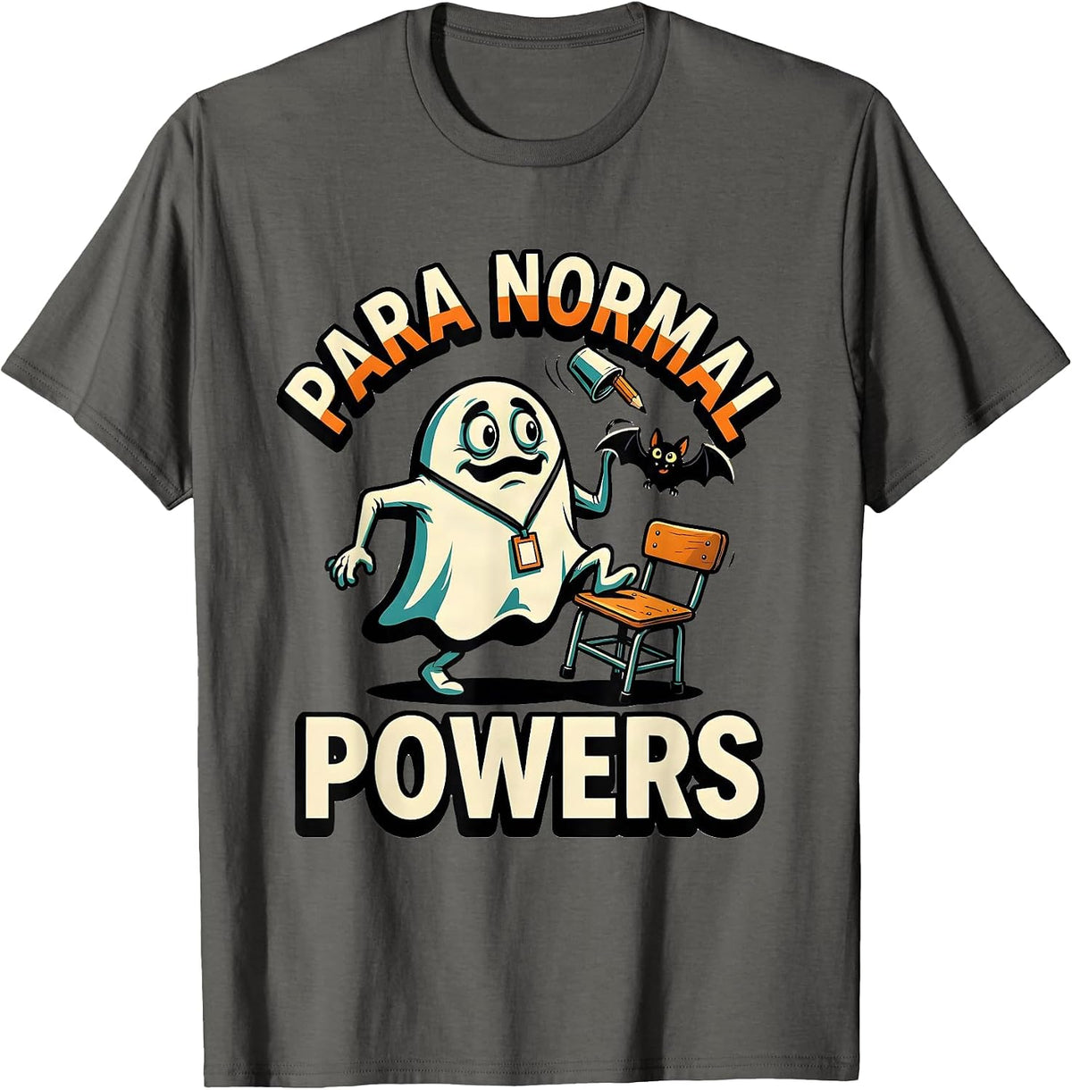 Para Normal Powers Cartoon Ghost Paraprofessional Halloween T-Shirt - Asphalt Grey