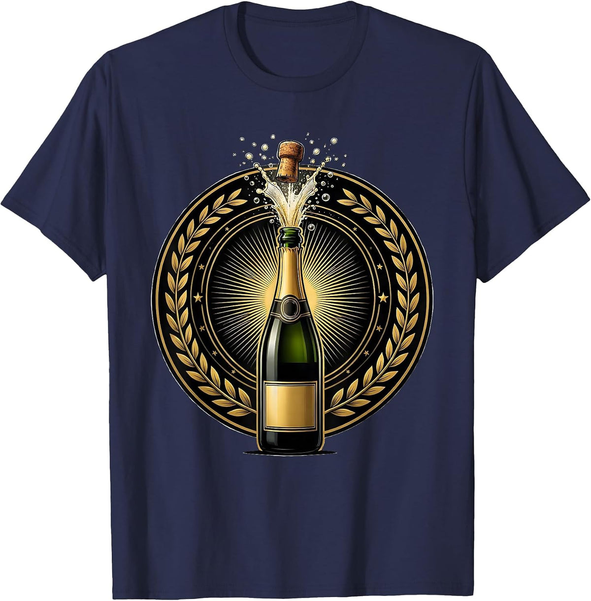 Happy Birthday Champagne Pop Celebration Graphic T-Shirt - Navy Blue