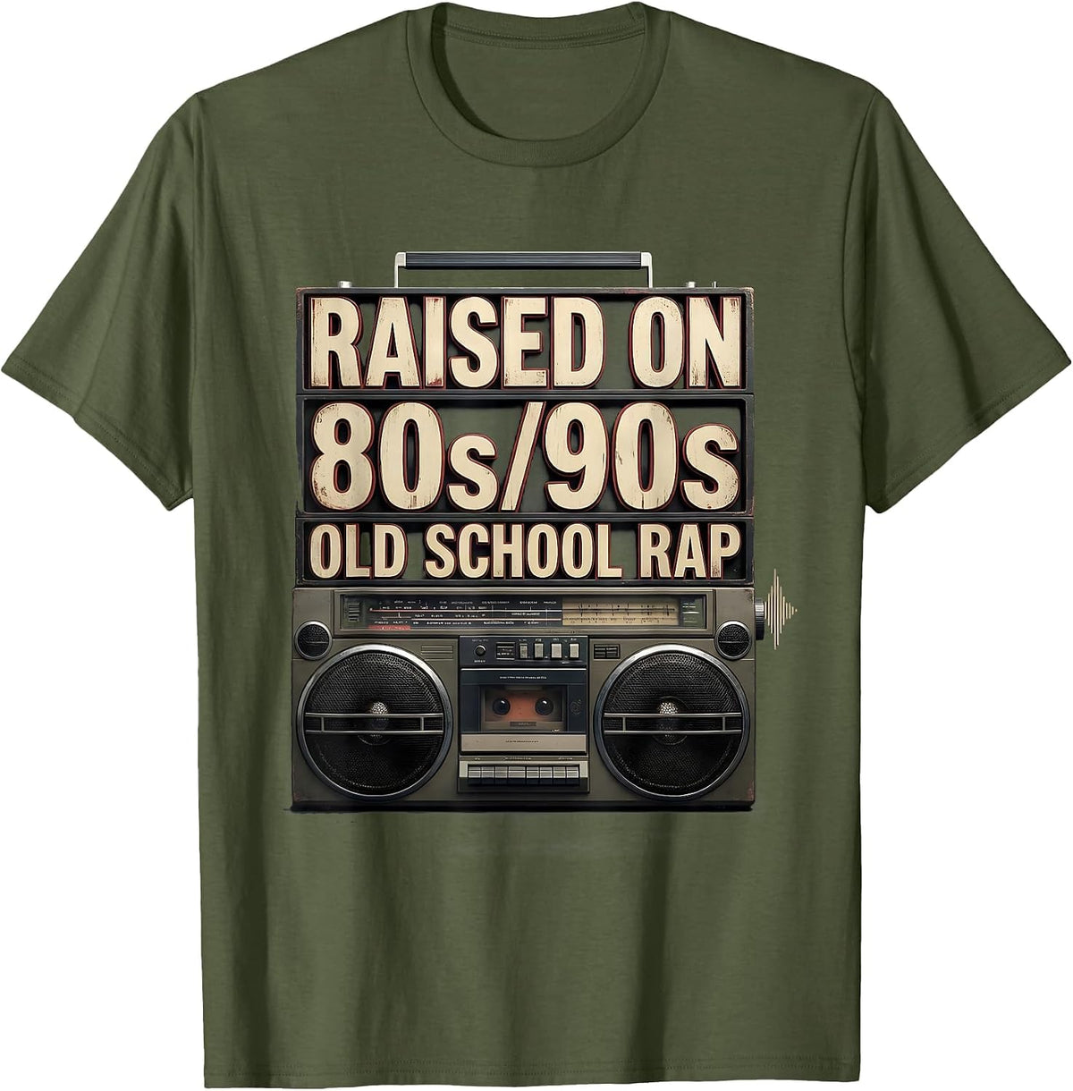 Raised On 80s/90s Old School Rap Retro Hip Hop Cassette T-Shirt - Olive Green