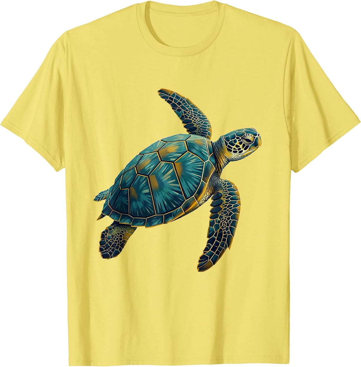 Men's Sea Turtle Midcentury Modern Ocean Animal Beach Art T-Shirt - Lemon Yellow