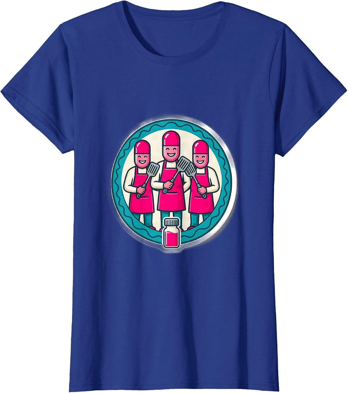 Women's Cute Pharmacy Tech Crew Capsule Figures Sticker Style T-Shirt - Royal Blue