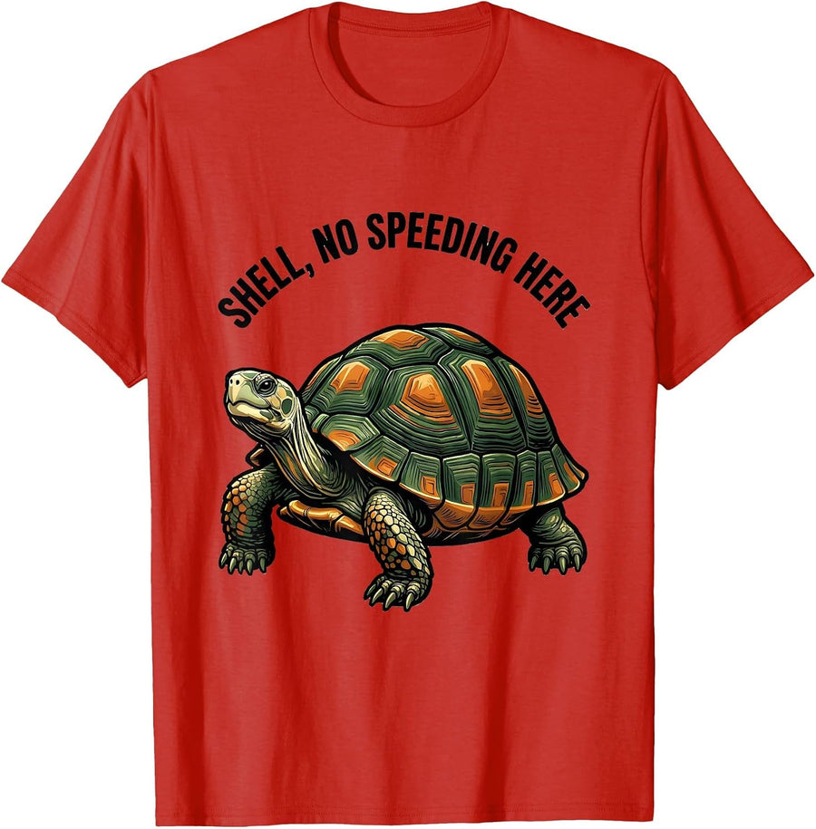 Men's Shell No Speeding Here Funny Turtle Lover Reptile Enthusiast T-Shirt - Red