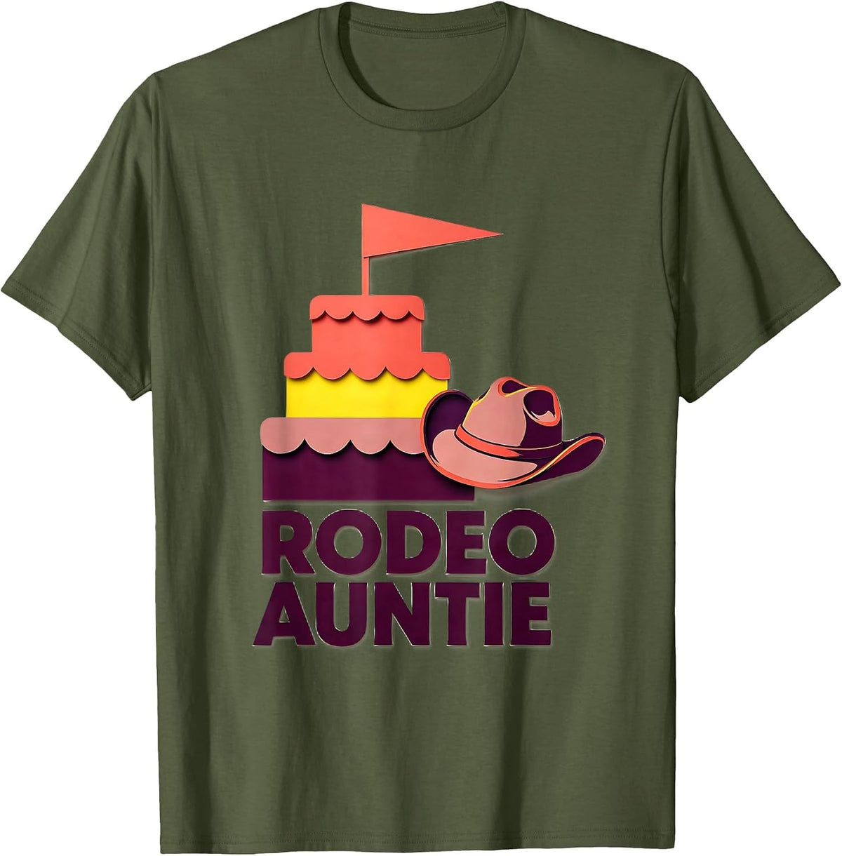 Rodeo Auntie Paper Cutout Cowgirl Birthday Party Family T-Shirt - Olive Green