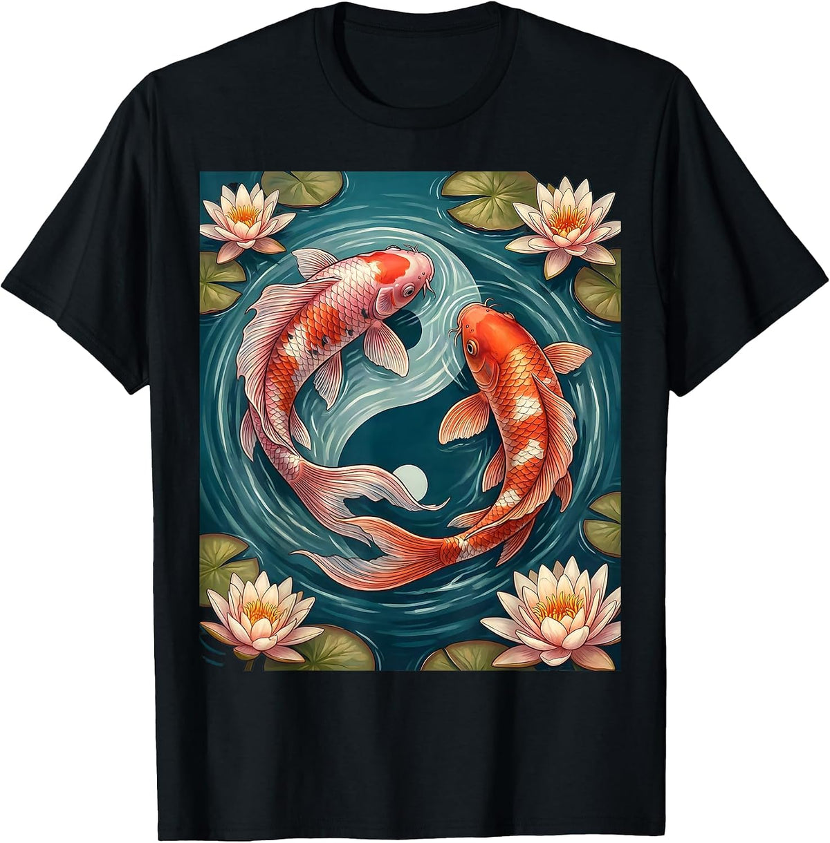 Men's Pink Koi Fish Lily Pond Breast Cancer Awareness T-Shirt - Black