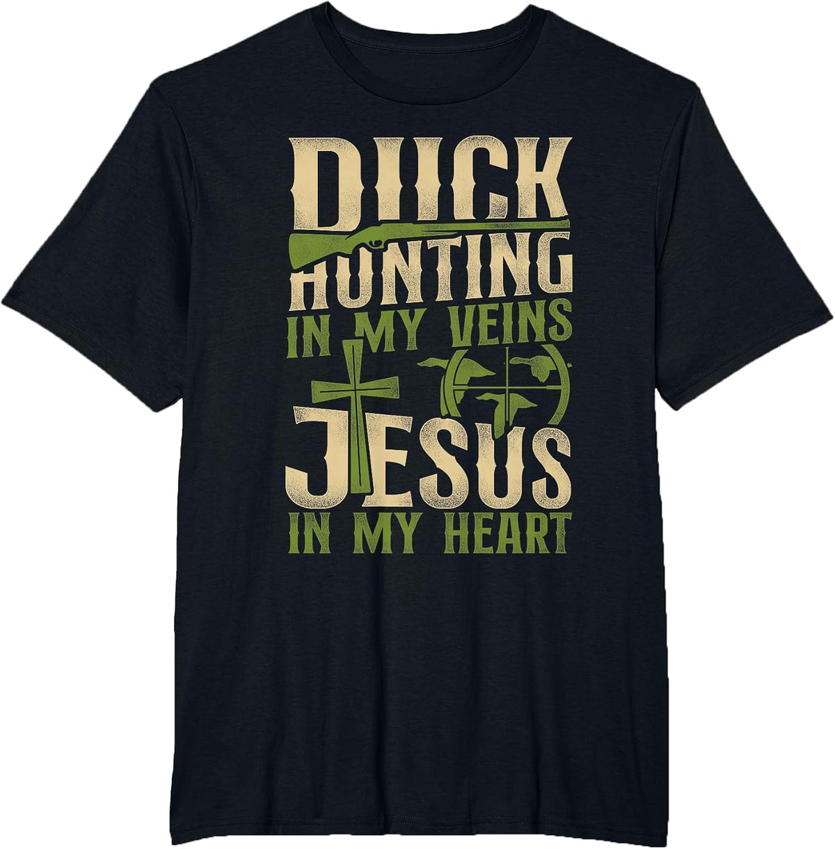 Duck Hunting Hunter Jesus Faith Christian Vintage Duck T-Shirt - Black