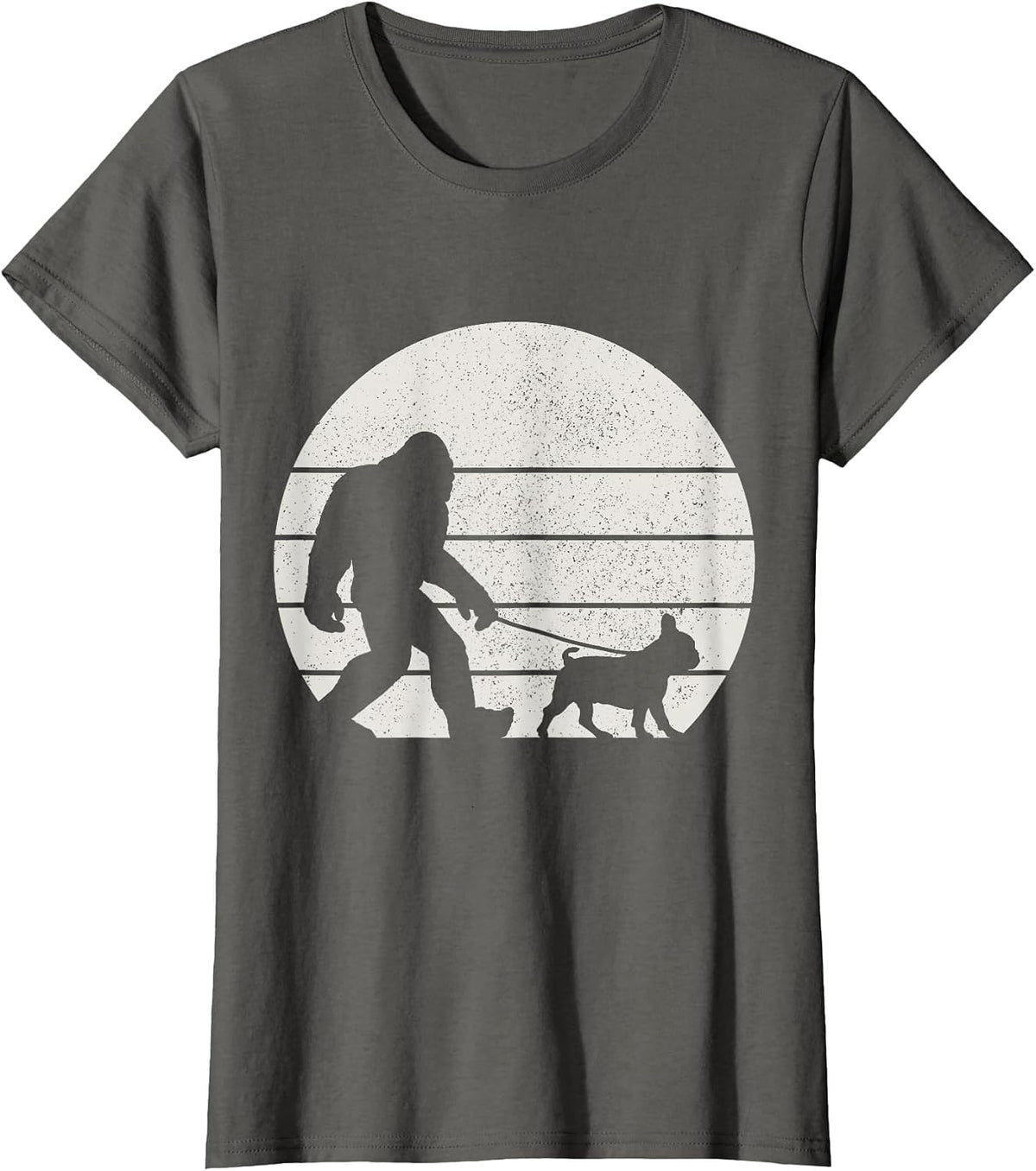 Bigfoot Walking French Bulldog Funny Dog Frenchie Mom Dad T-Shirt - Asphalt Grey
