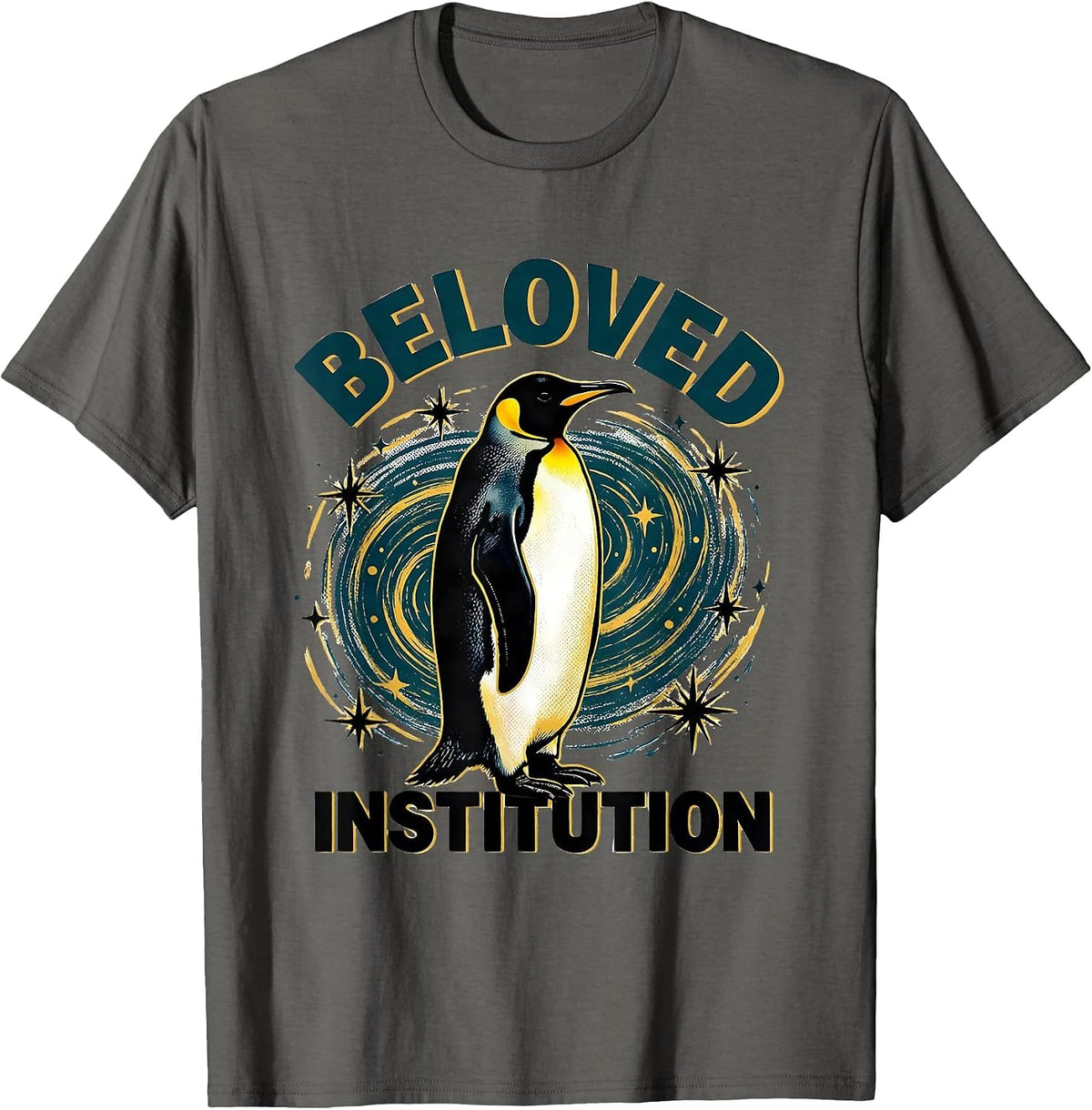 Men's Beloved Institution Penguin Van Gogh Starry Night Animal T-Shirt - Asphalt Grey