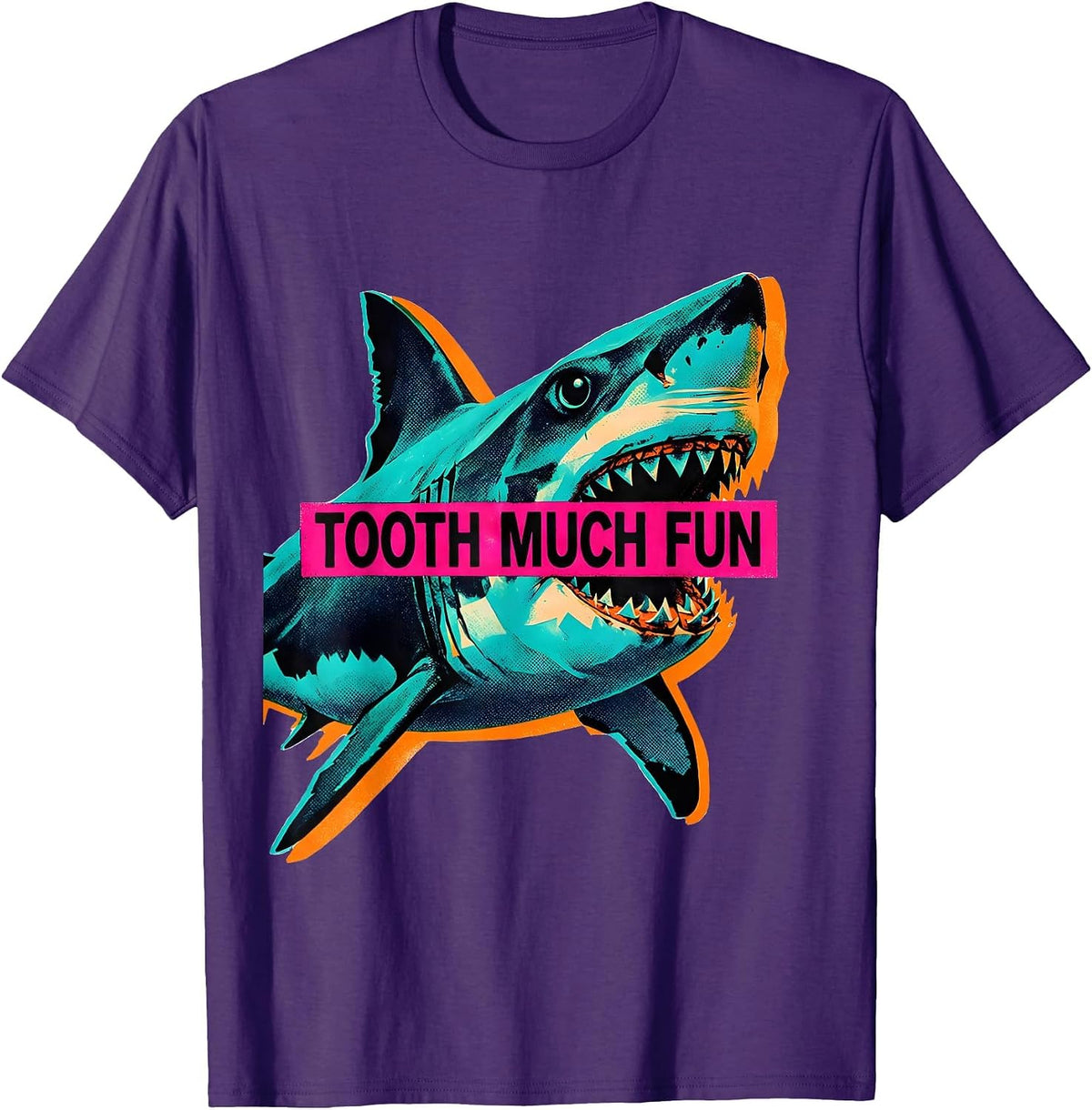 Men's Tooth Much Fun Risograph Shark Lover Ocean Humor Gift T-Shirt - Purple