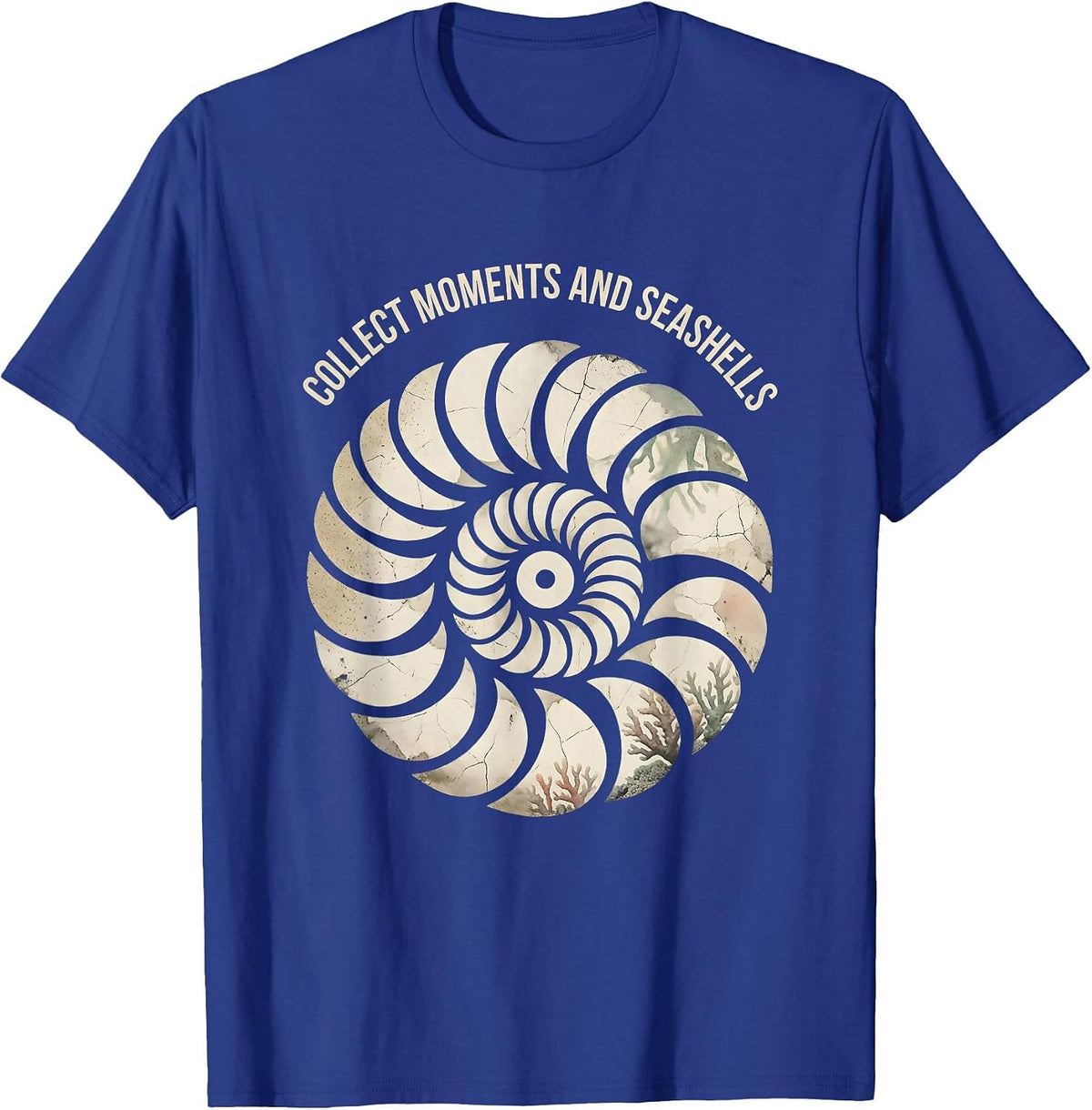 Collect Moments and Seashells Beach Design T-Shirt - Royal Blue