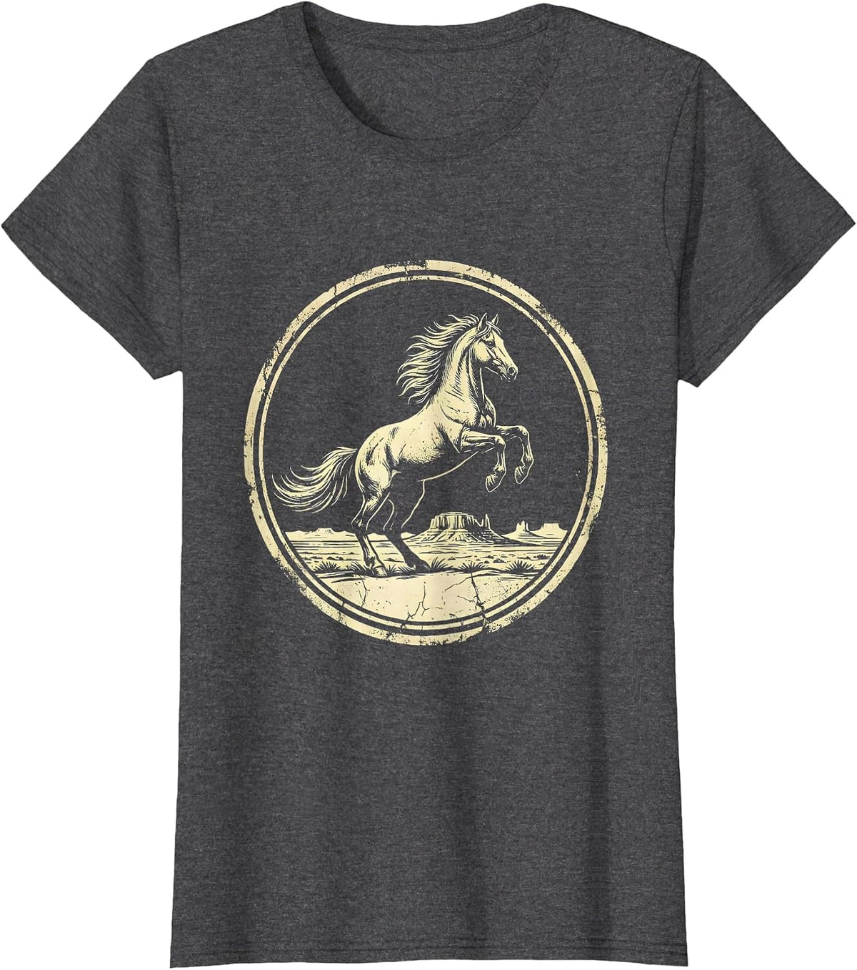 Women's Rearing Horse Desert Mesa Western Graphic T-Shirt - Dark Heather Grey