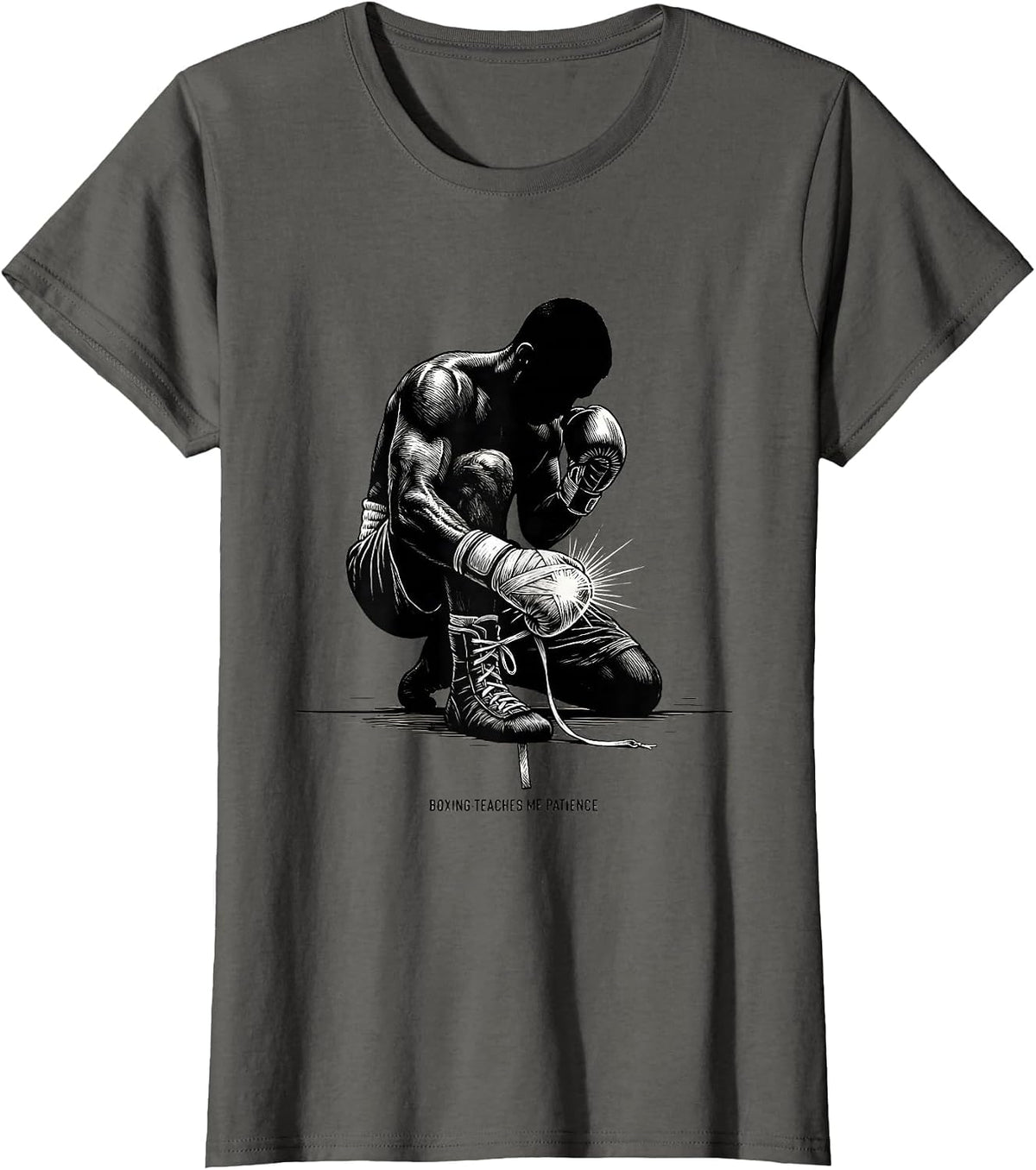 Women's Boxing Teaches Me Patience Scratchboard Boxer Gift Boxing T-Shirt - Asphalt Grey