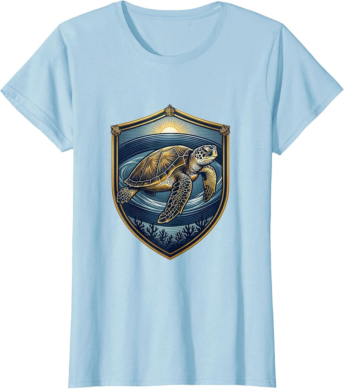 Sea Turtle Surfacing Emblem Beach Vacation Souvenir T-Shirt - Baby Blue