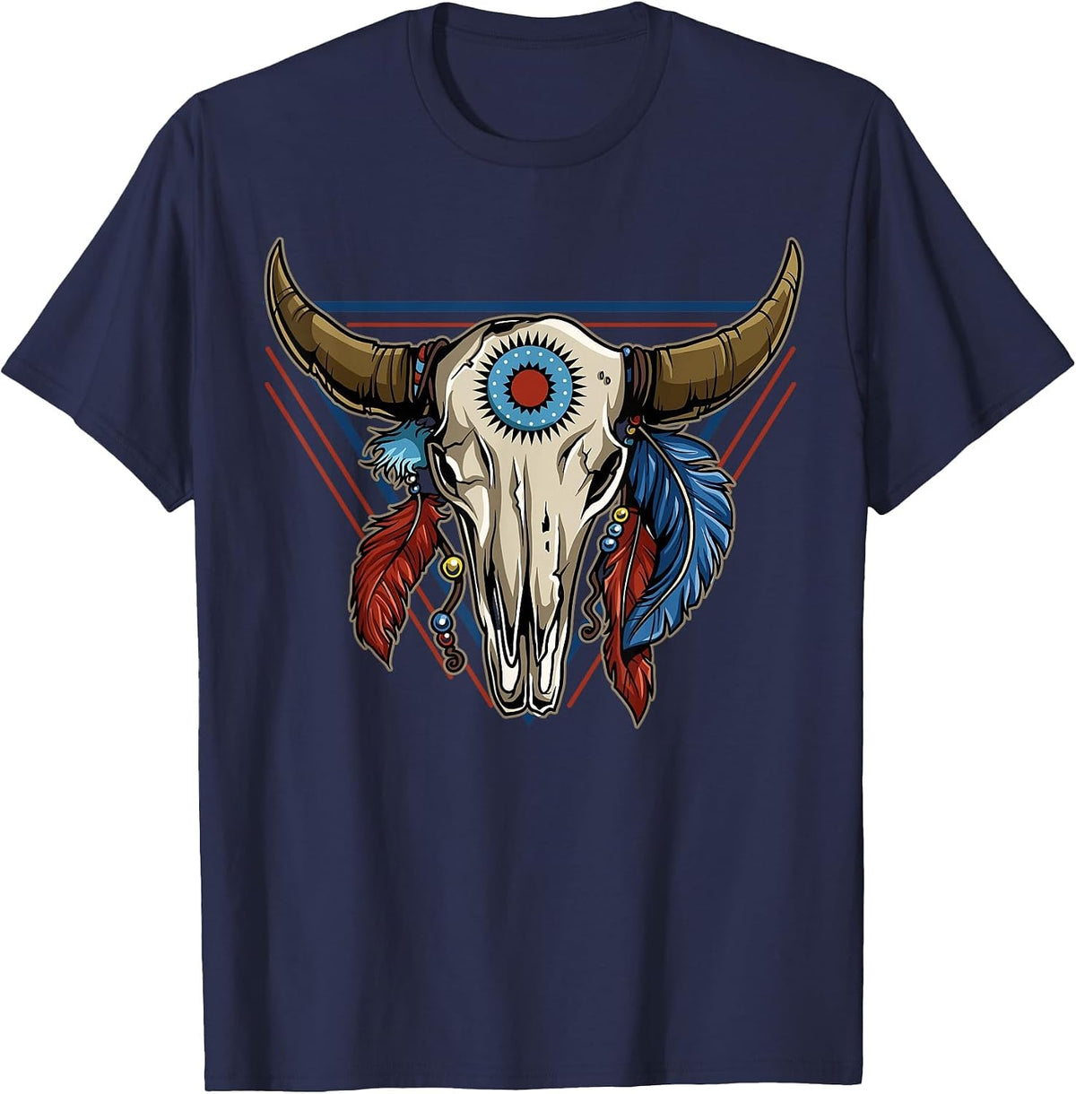 Buffalo Skull Native American Tribe Totem T-Shirt - Navy Blue