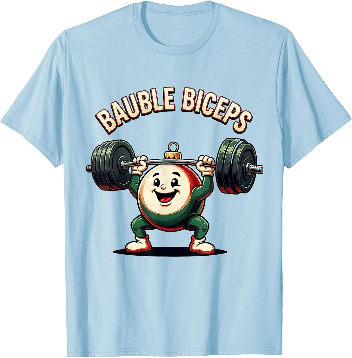 Men's Bauble Biceps Funny Christmas Gym Weightlifting Workout Gift T-Shirt - Baby Blue