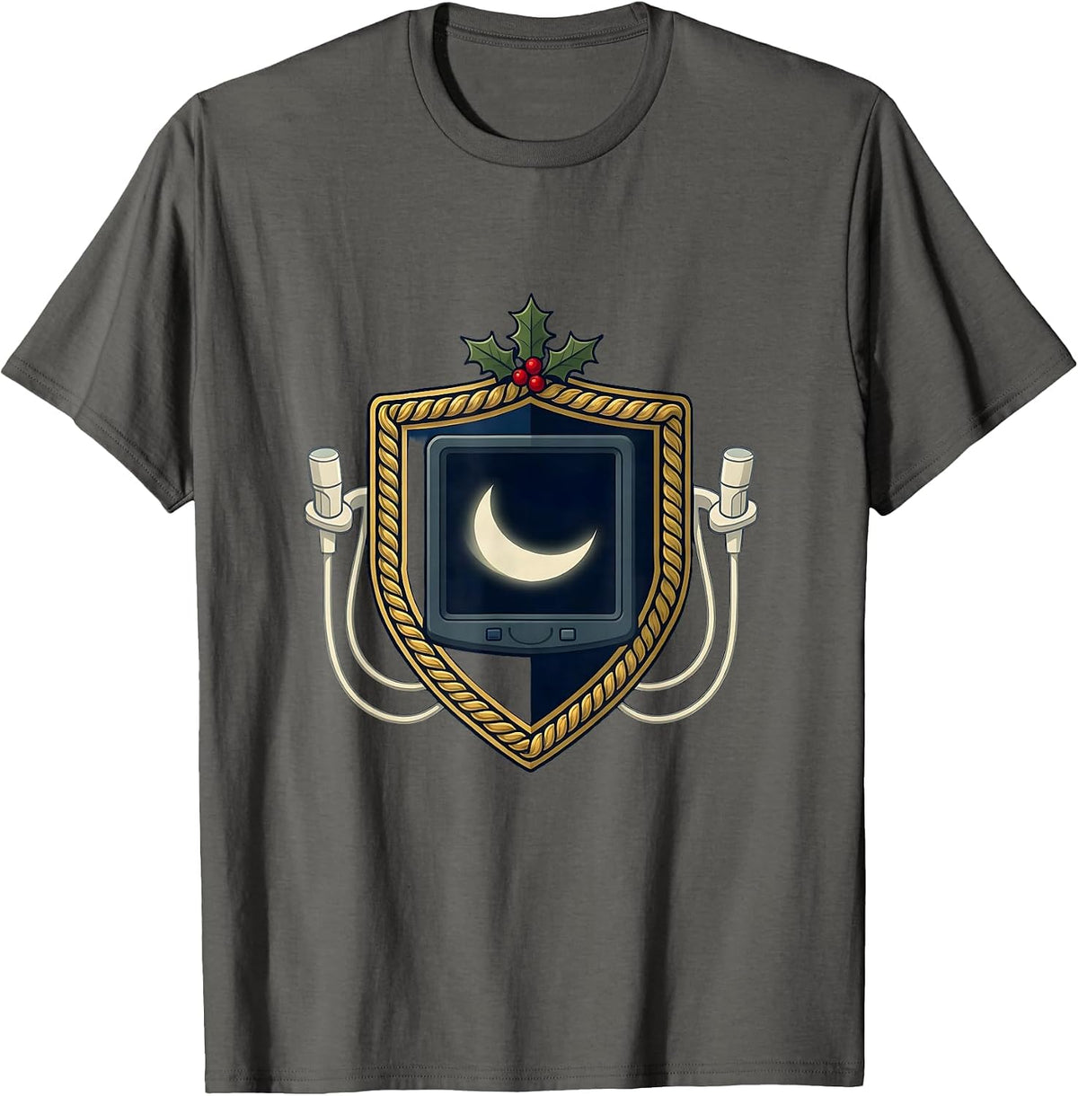 Men's Sonographer Shield Crest Ultrasound Tech Christmas Humor T-Shirt - Asphalt Grey