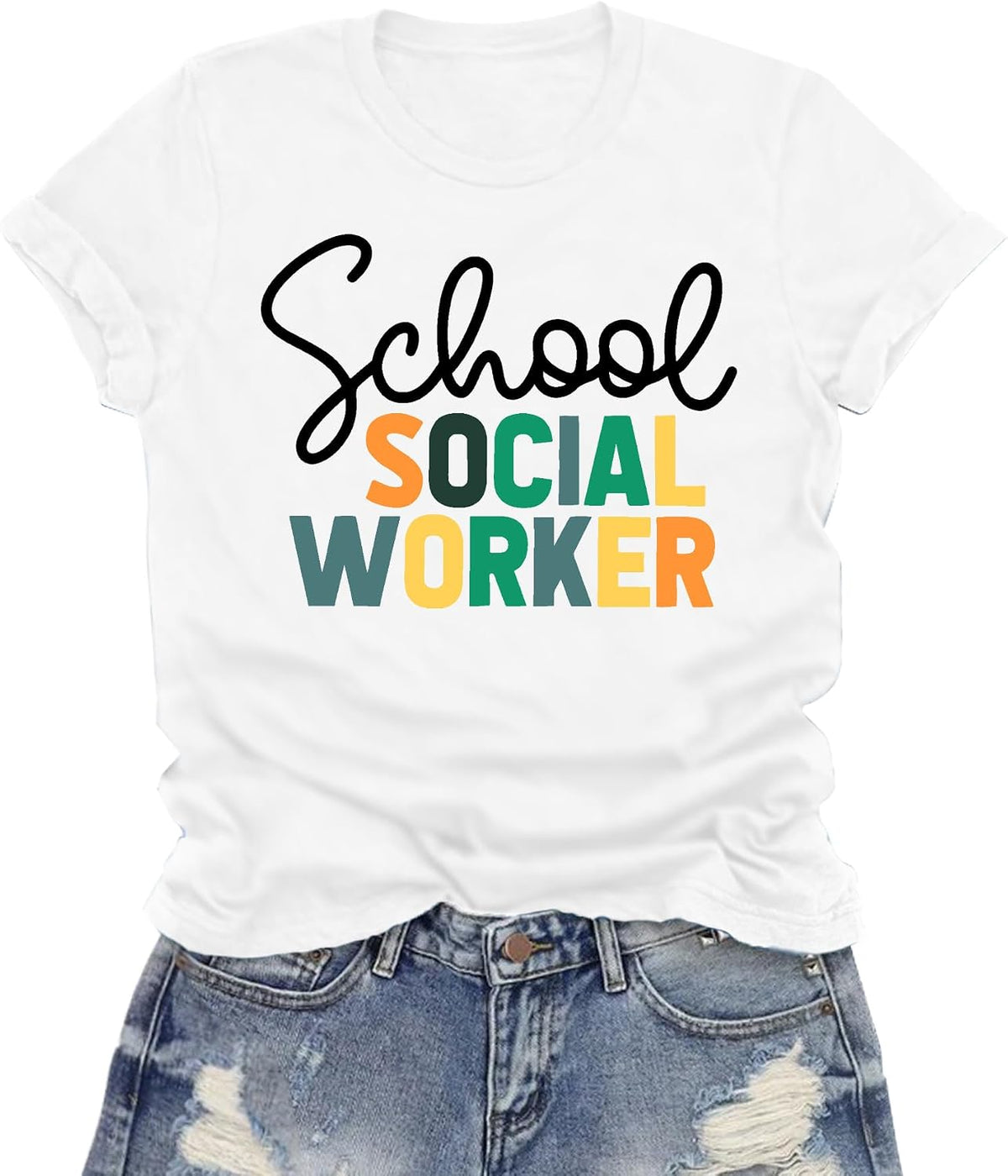 Womens Social Worker Shirt Social Work Life T-Shirts Cute Heart Tee Tops - White