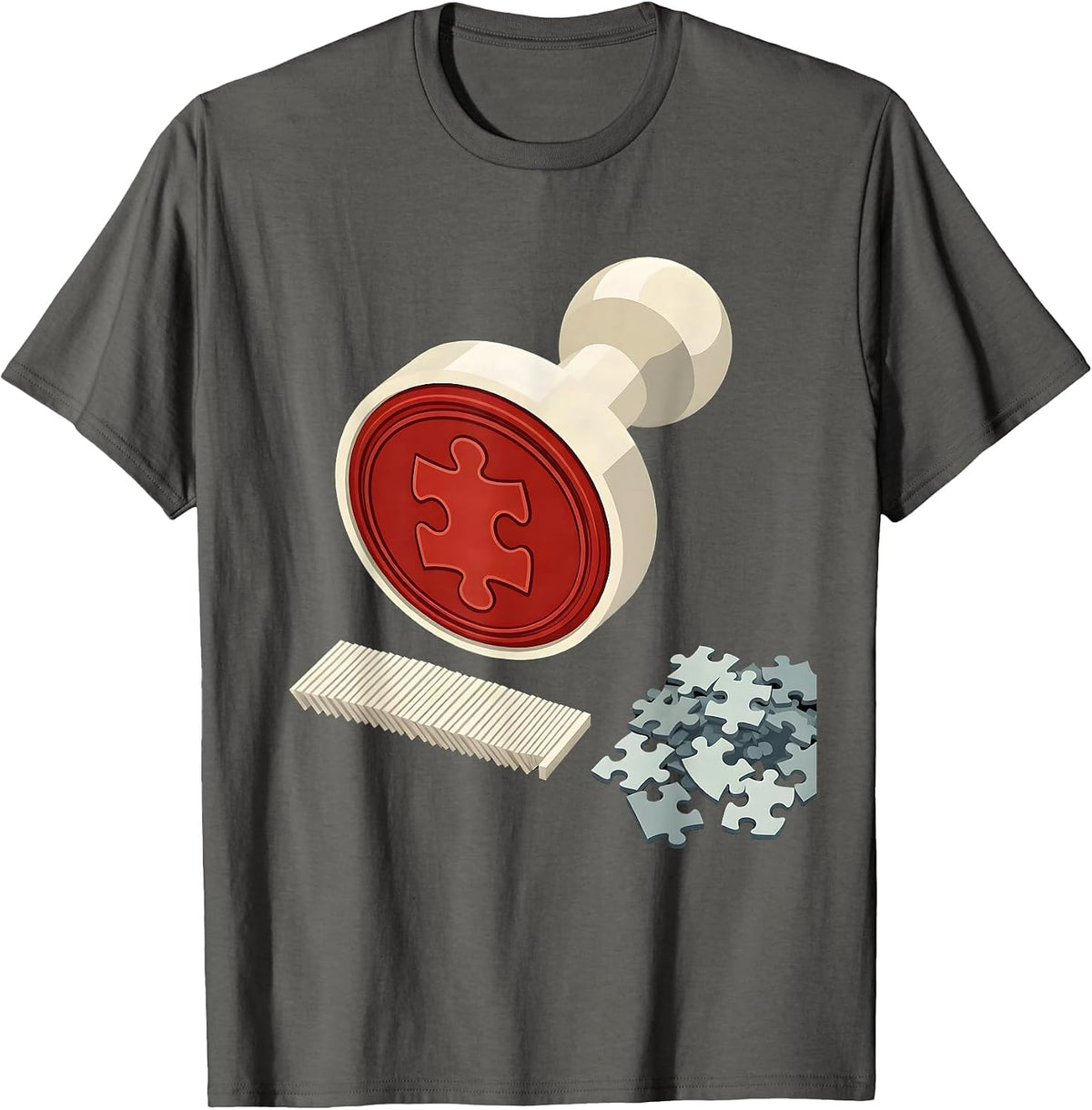 Puzzle Stamp Editorial Conceptual Jigsaw Puzzle Lover T-Shirt - Asphalt Grey
