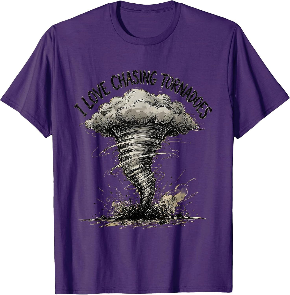 I Love Chasing Tornadoes Hand-Sketched Storm Chaser T-Shirt - Purple