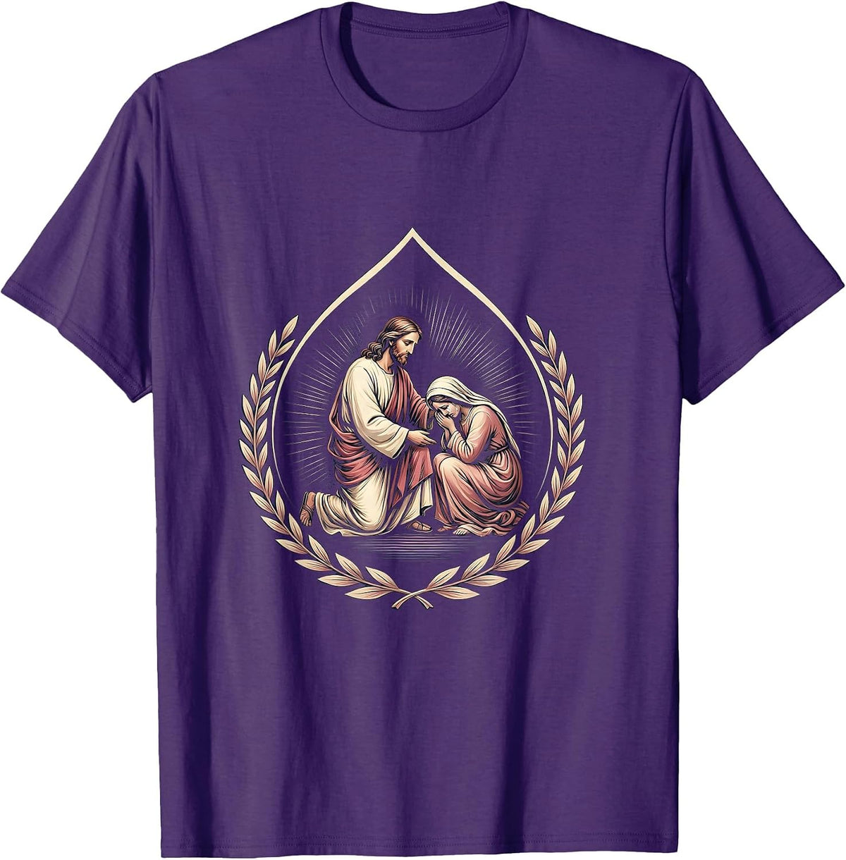 Men's Jesus Comforting Weeping Woman Illustration T-Shirt - Purple