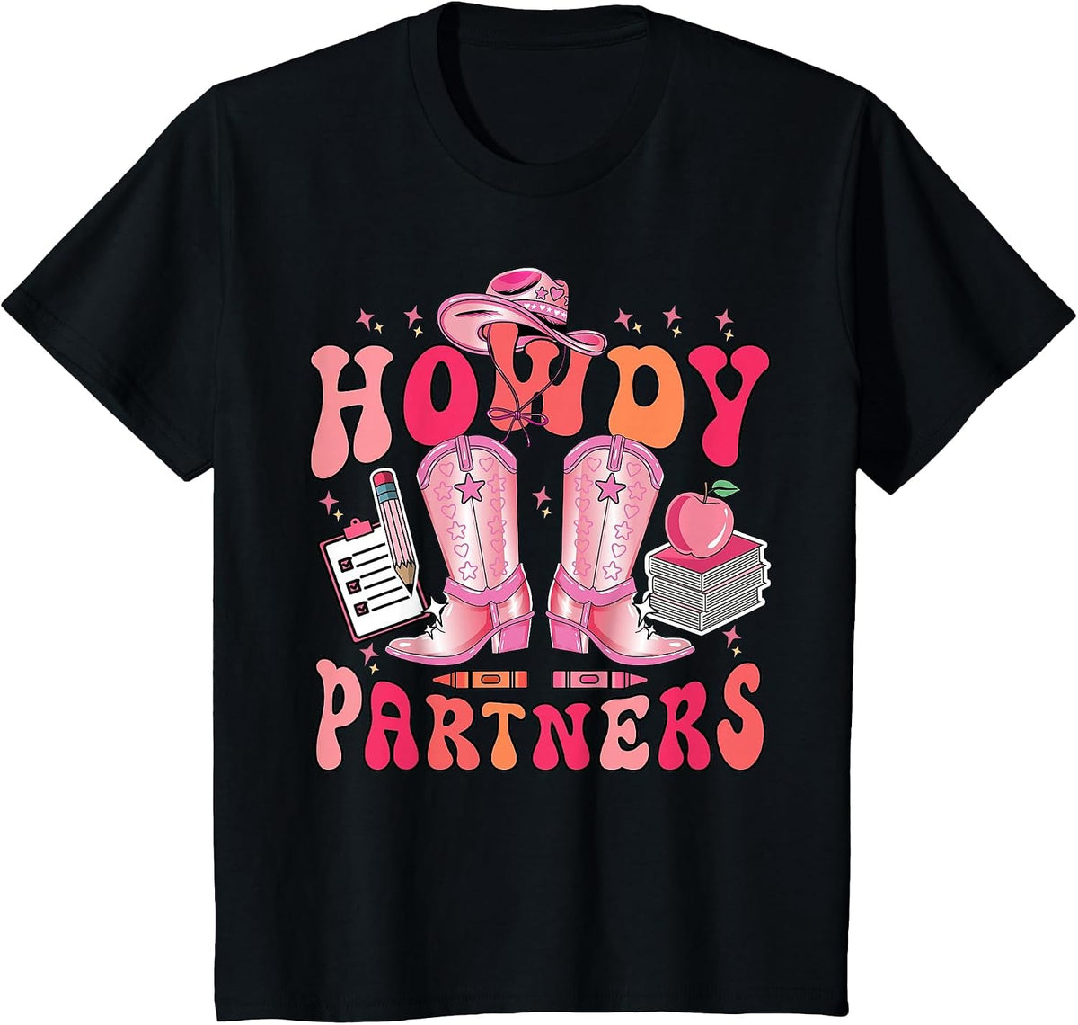 Cowgirl Teacher Howdy Partners Boots Back to School Rodeo T-Shirt - Black