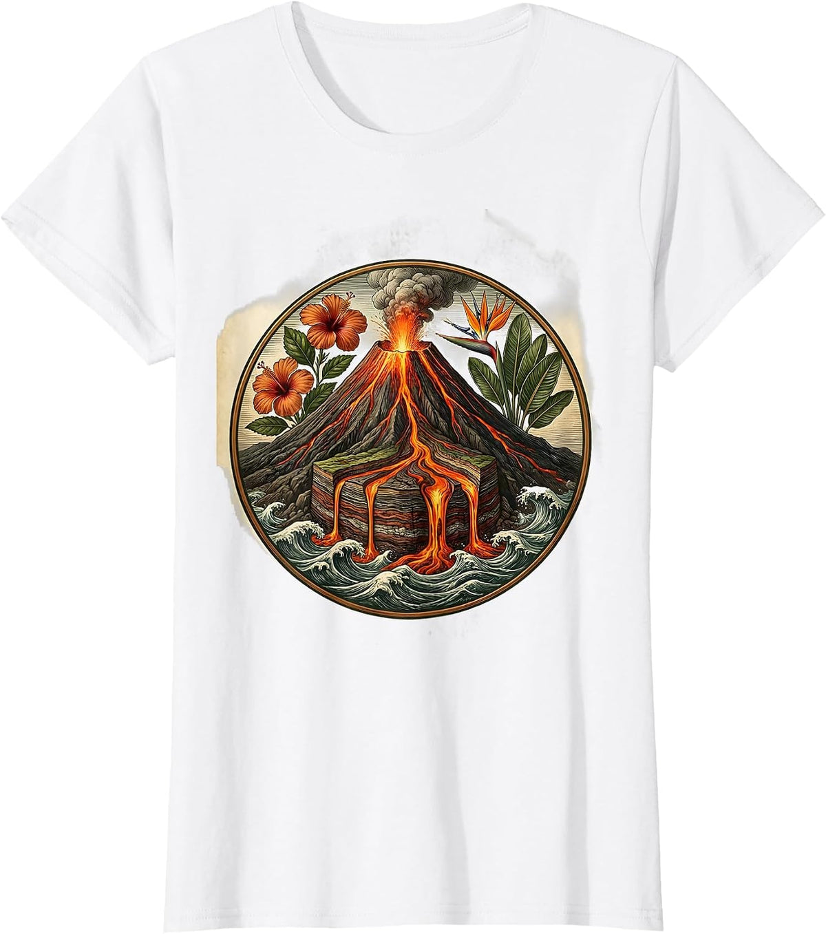 Hawaiian Erupting Volcano Lava Flow Graphic T-Shirt - White