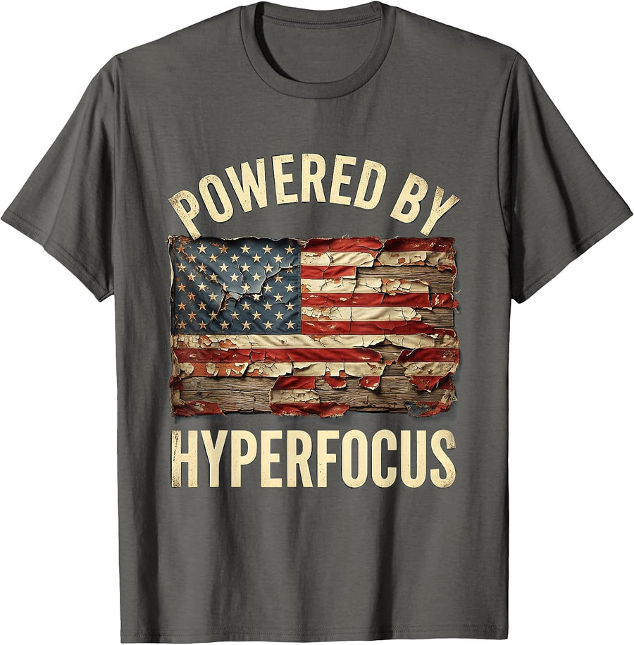 Powered by Hyperfocus ADHD Awareness Design T-Shirt - Asphalt Grey