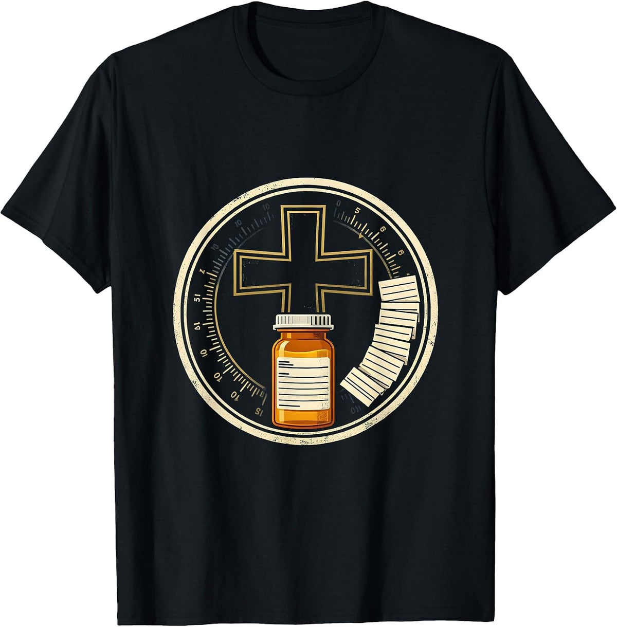 Men's Pharmacy Shield Badge Tech Crew Cute Occupation Pride T-Shirt - Black