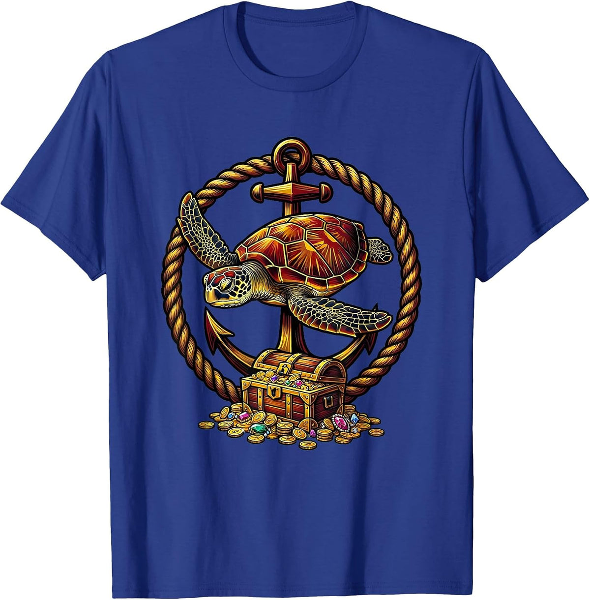Sea Turtle Sunken Treasure Pirate Ocean Design T-Shirt - Royal Blue