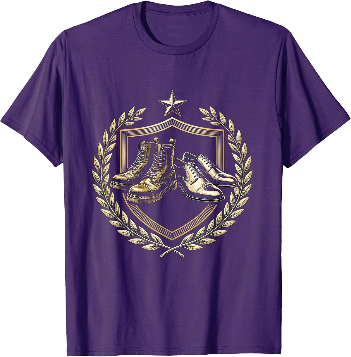 Military Boots and Dress Shoes Veteran Graphic T-Shirt - Purple