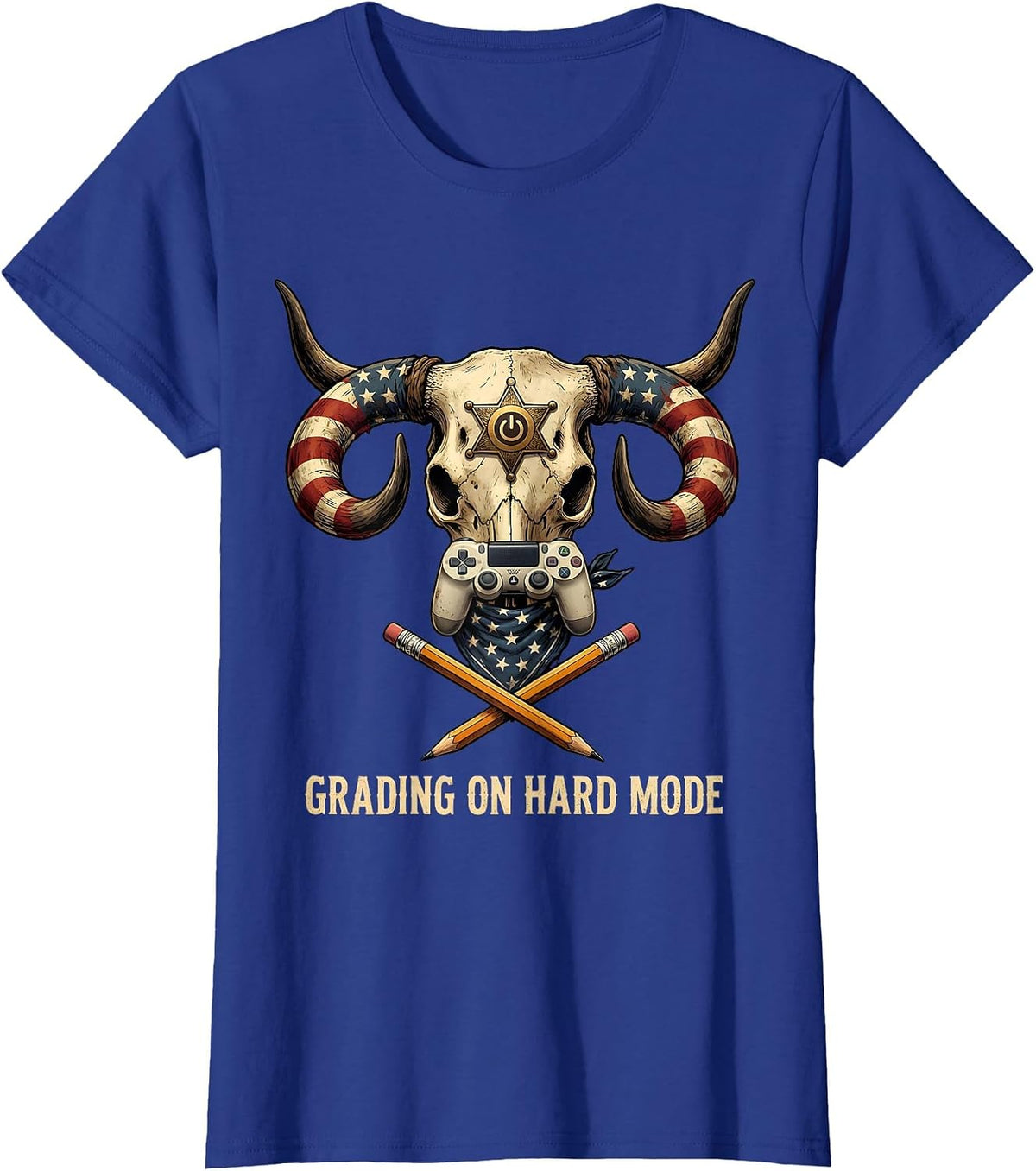 Women's Grading on Hard Mode Technology Gaming Teacher T-Shirt - Royal Blue