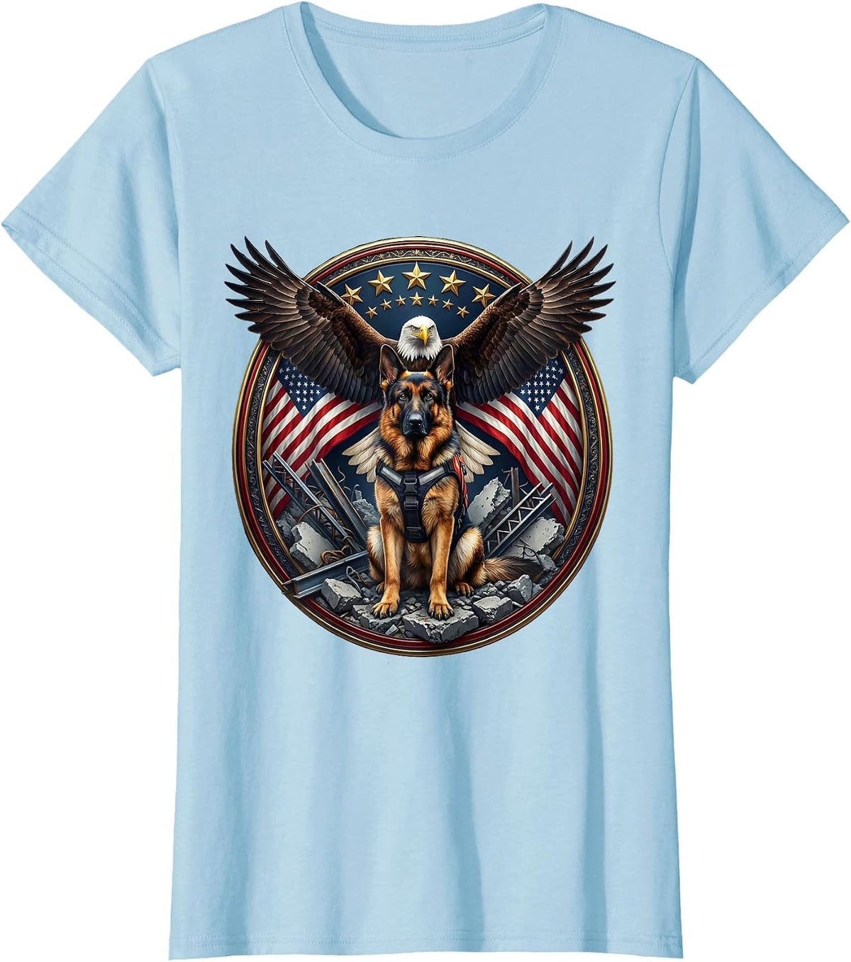 Patriot Day Rescue Dog Memorial Illustration T-Shirt - Baby Blue