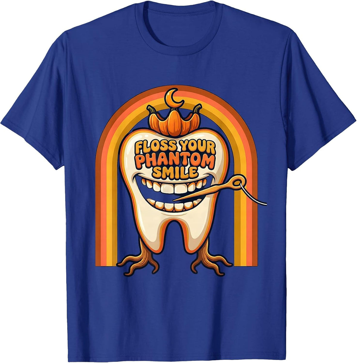 Men's Floss Your Phantom Smile Retro 70s Halloween Dentist Dental T-Shirt - Royal Blue
