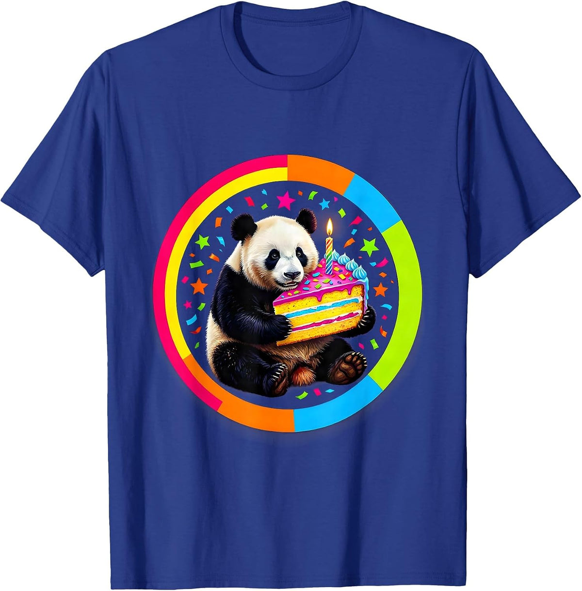 Panda Birthday Cake Slice Celebration Graphic T-Shirt - Royal Blue