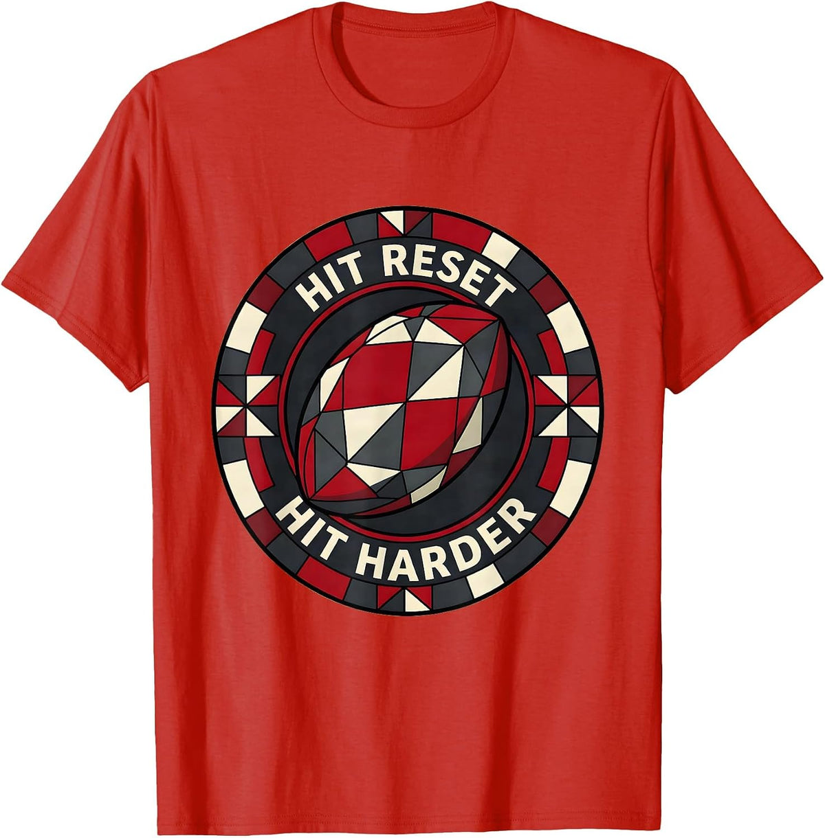 Men's Hit Reset Hit Harder Rugby Graphic Design T-Shirt - Red