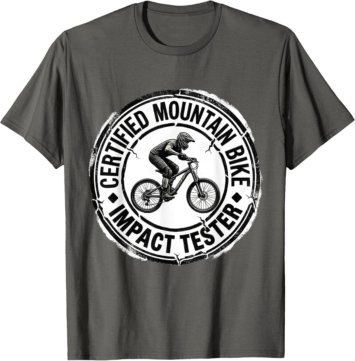 Men's Certified Mountain Bike Impact Tester Rubber Stamp Crash T-Shirt - Asphalt Grey
