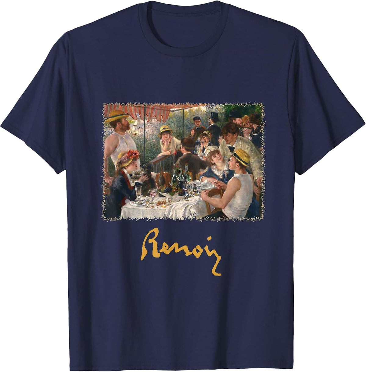 Luncheon of the Boating Party by Pierre-Auguste Renoir T-Shirt - Navy Blue