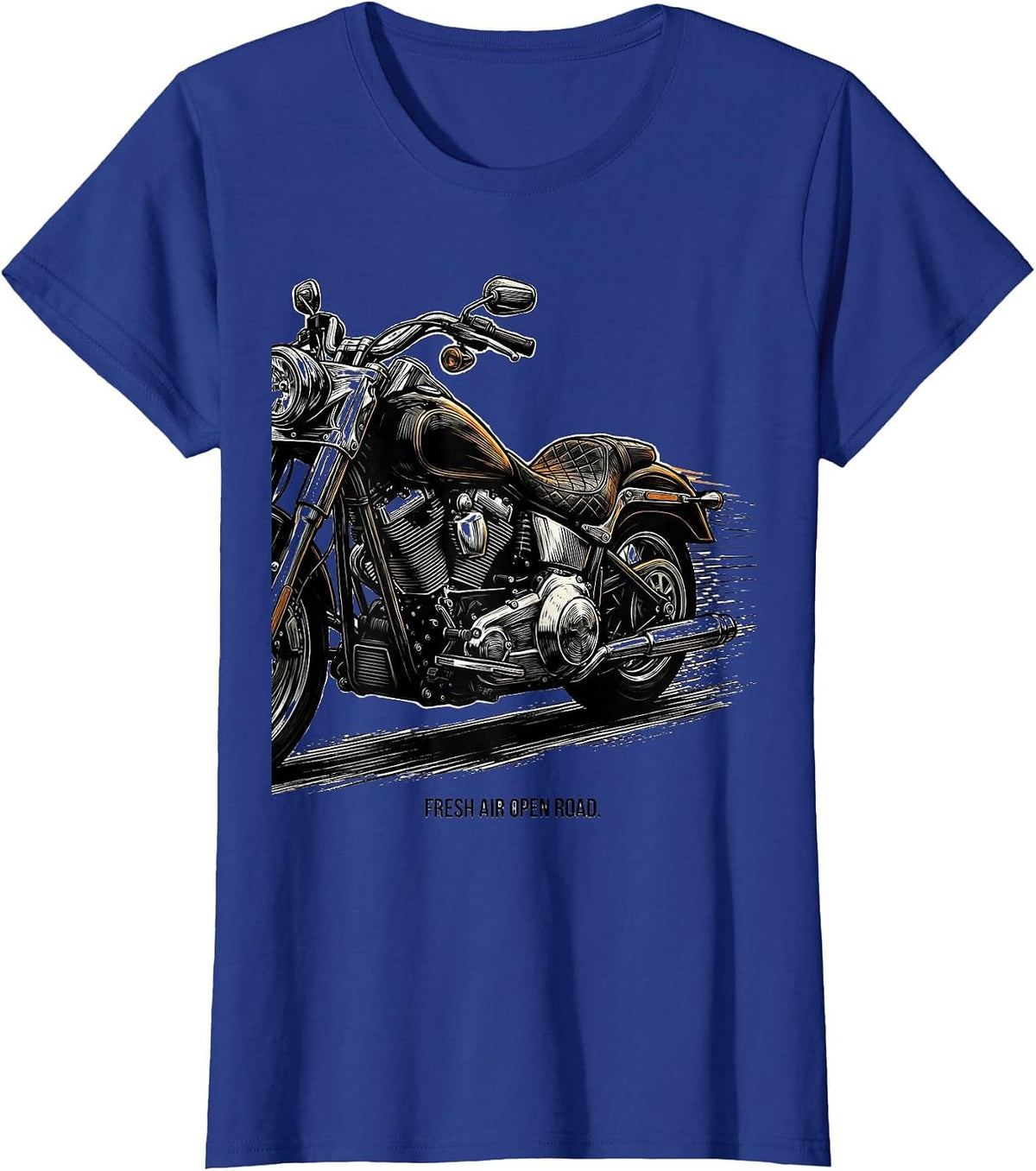 Women's Fresh Air Open Road Motorcycle Design T-Shirt - Royal Blue