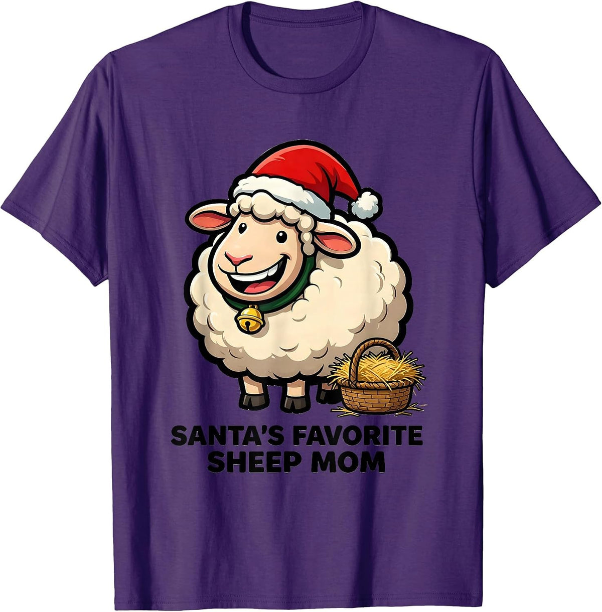 Santa's Favorite Sheep Mom Funny Cartoon Christmas Farm T-Shirt - Purple