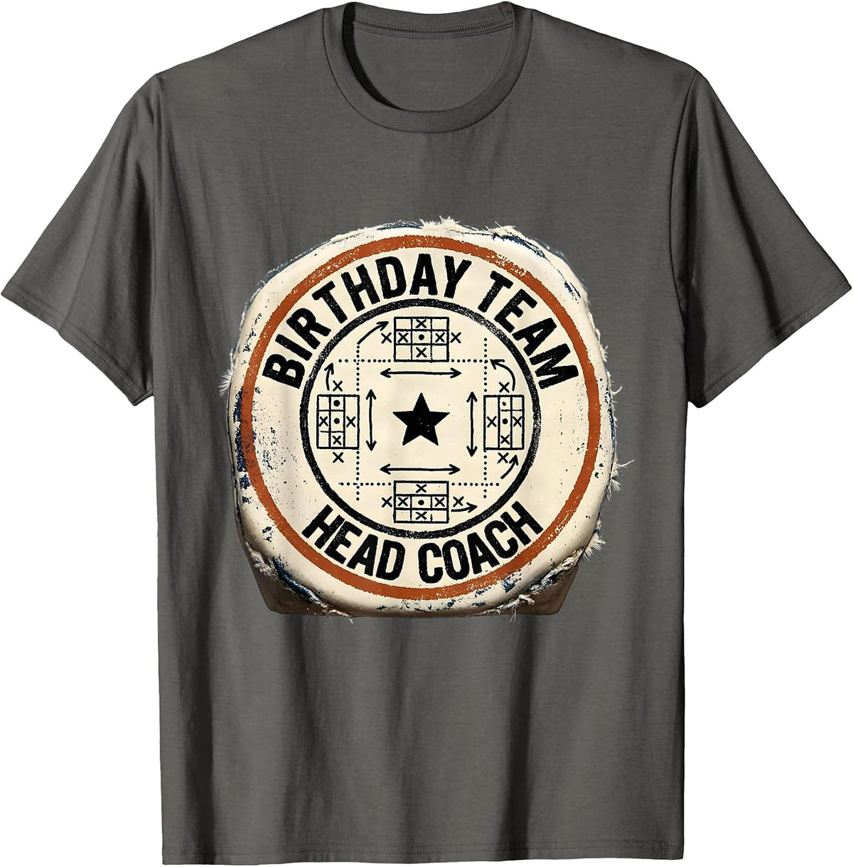 Birthday Team Head Coach Rubber Stamp Sports Family Matching T-Shirt - Asphalt Grey