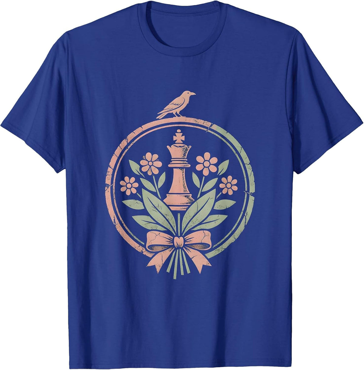 Grandma vs Crow Chess Match Illustration T-Shirt - Royal Blue