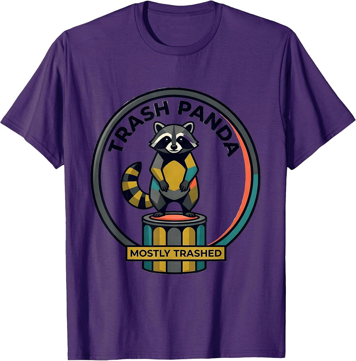 Men's Trash Panda Mostly Trashed Midcentury Modern Funny Raccoon T-Shirt - Purple