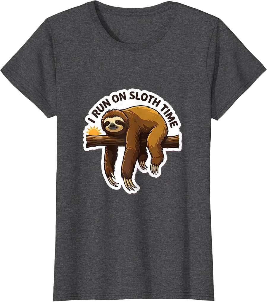 Women's I Run On Sloth Time Funny Sloth Lover Novelty Humor T-Shirt - Dark Heather Grey
