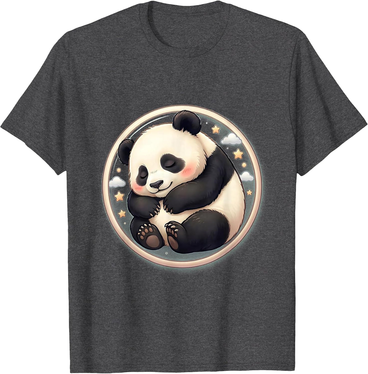Sleeping Panda Cub Curled Up Cute Wildlife Art T-Shirt - Dark Heather Grey