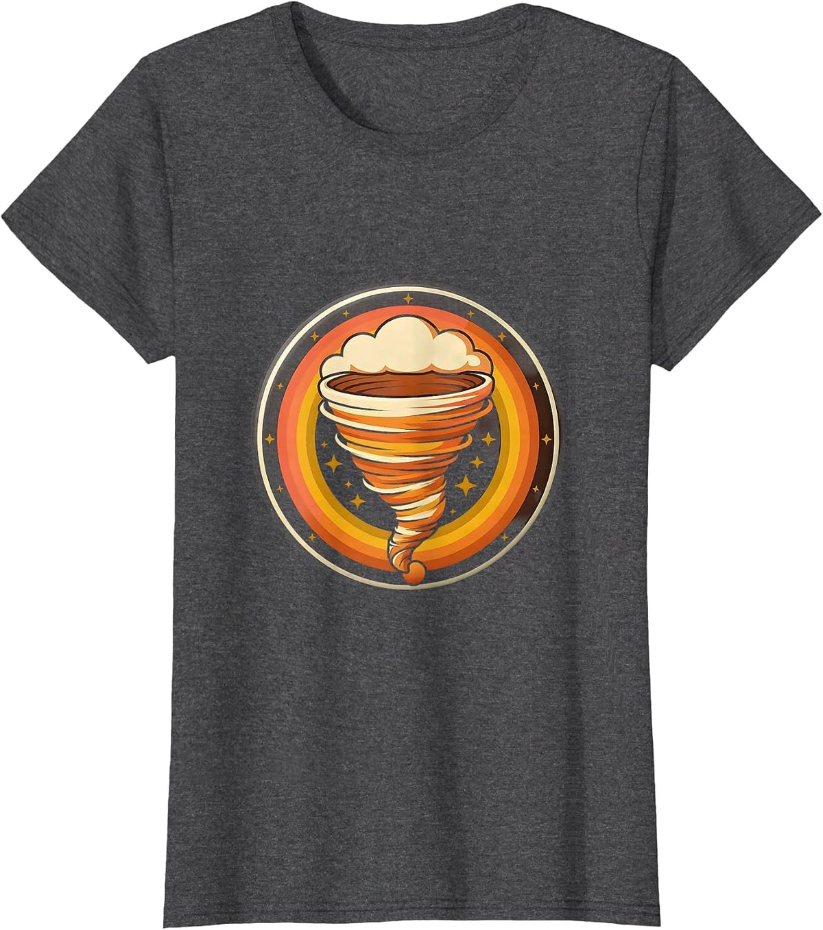Women's Sealed Tornado Badge Retro 70s Storm Chaser Meteorology T-Shirt - Dark Heather Grey
